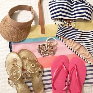 Jack Rogers Gold Sparkle Glitter Jelly Sandal Flip Flop Size 5 GUC